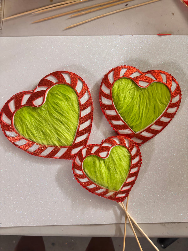 Green monster inspired heart picks