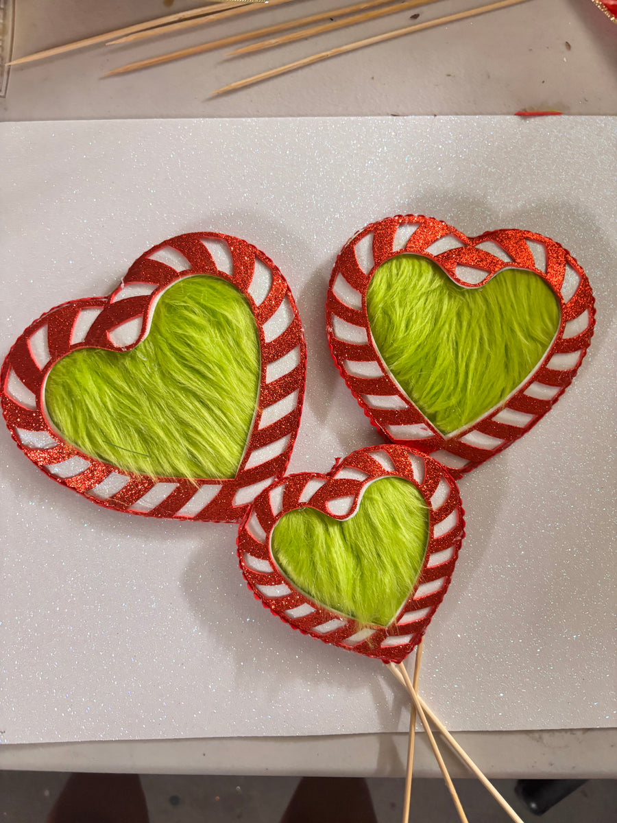 Green monster inspired heart picks
